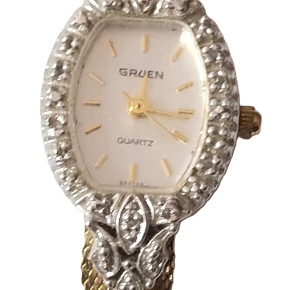 Vintage Gruen GR4748 Gold Ladies Quartz Diamond Wrist Watch Women's Jewelry - Picture 2 of 15